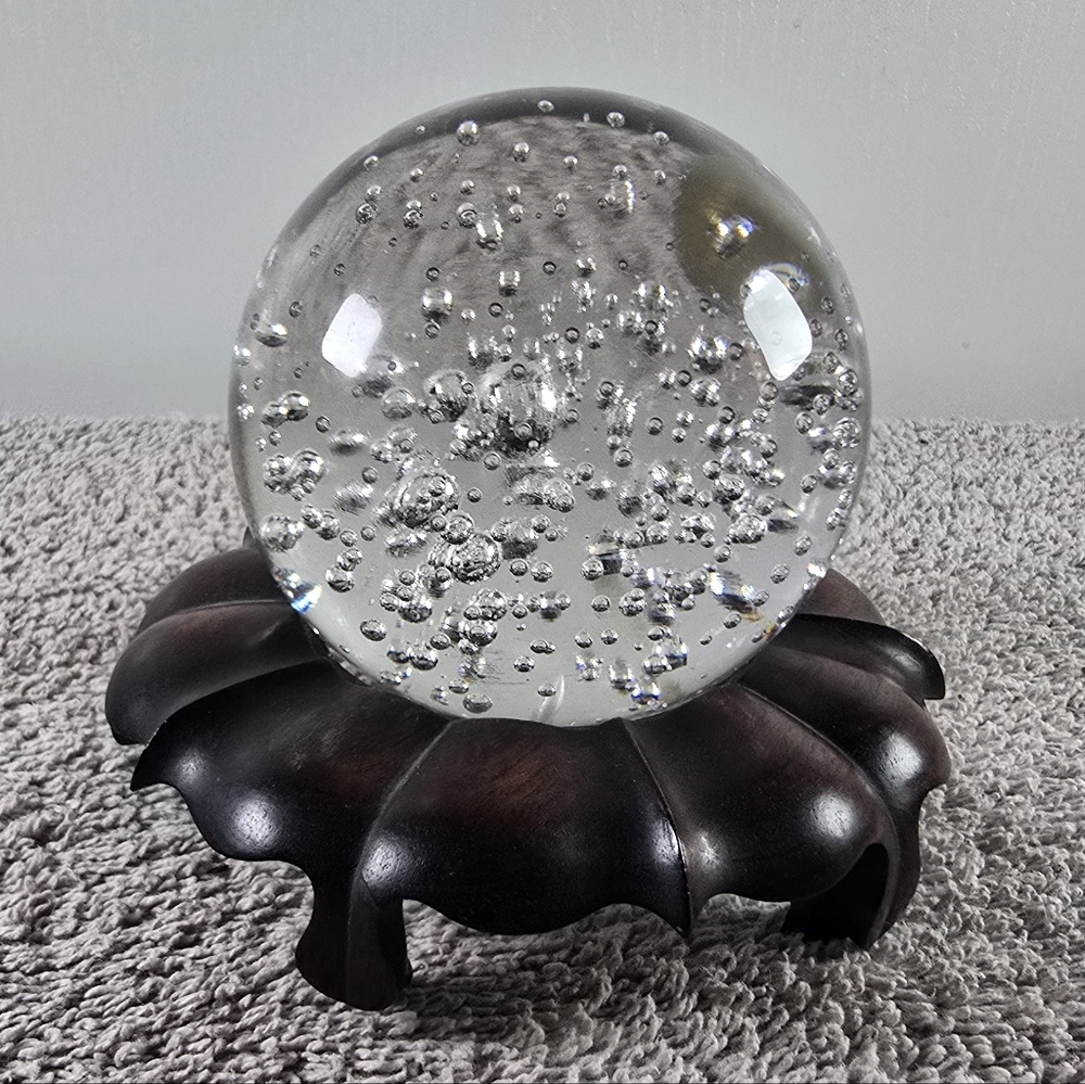Art Glass Scrying Ball Clear Bullicante Controlled Bubble Large Paperweight